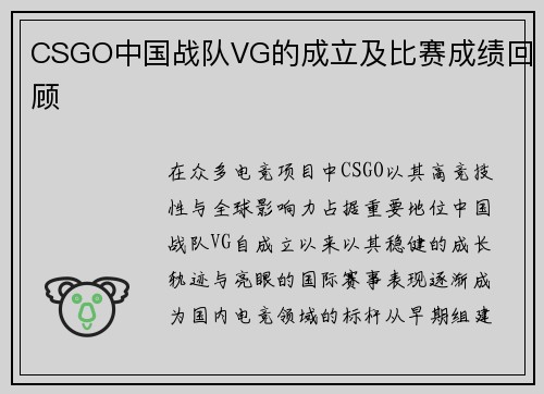 CSGO中国战队VG的成立及比赛成绩回顾